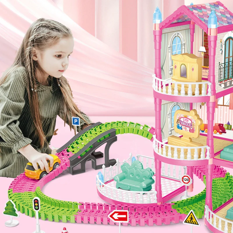 DIY บ้านตุ๊กตาวิลล่าปราสาทเจ้าหญิง Play House Assembly ตุ๊กตาบล็อกอาคาร Miniature เฟอร์นิเจอร์ของเล่นเด็กของขวัญวันเกิด