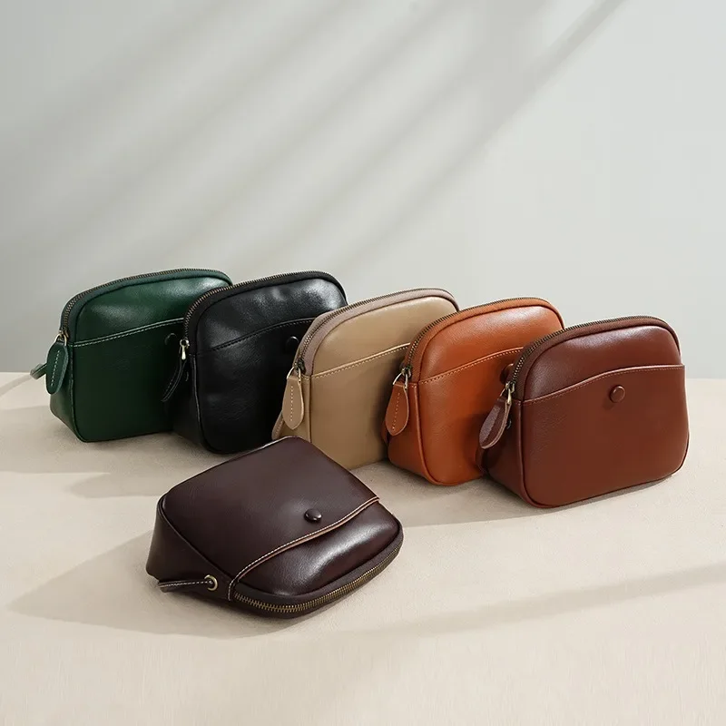 

New Casual Women‘s Leather Phone Bag Soft Genuine Cowhide Small Shoulder Bag Lightweight Commuter Crossbody Bag Green/Apricot
