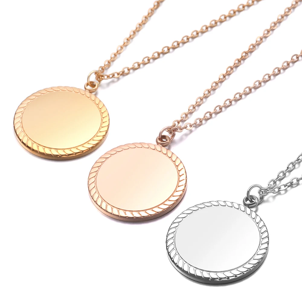 

10pcs/Lot Stainless Steel Mirror Polish Round Discs Pendant Necklaces For DIY Women Men Lovers Jewelry Gifts 50cm