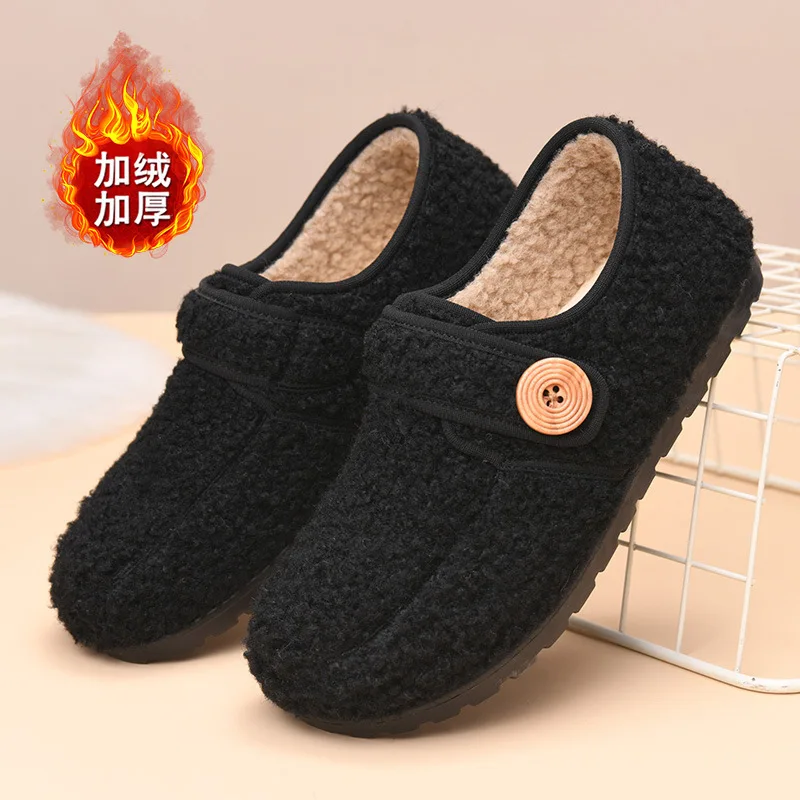 Autumn Winter Women Thickened Furry Warm Loafers Cotton Slip-On Flat Non-Slip Flat Heel Bean Shoes