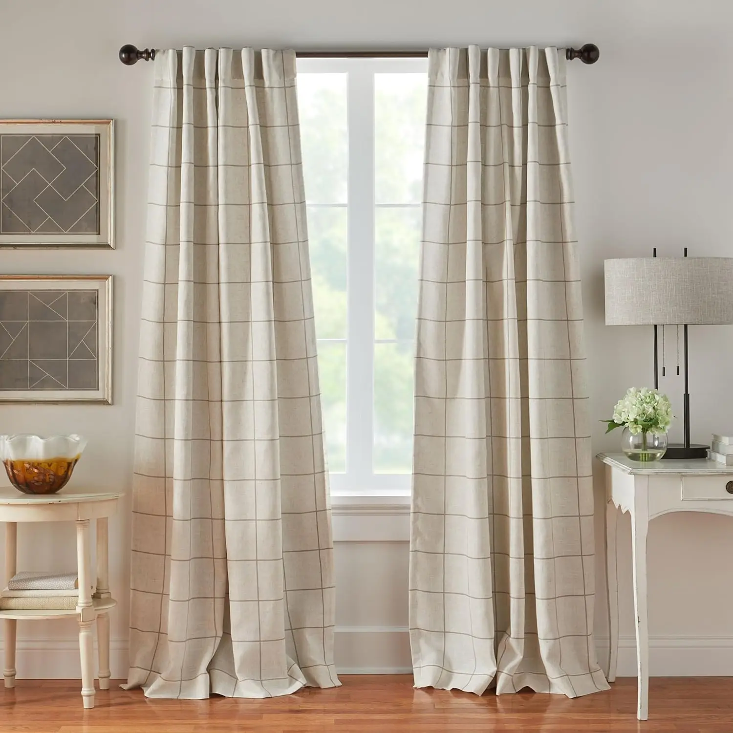 

Home Fashions Brighton Windowpane Plaid Blackout Window Curtain, Living Room and Bedroom Drape with Rod Pocket Tabs, 52"