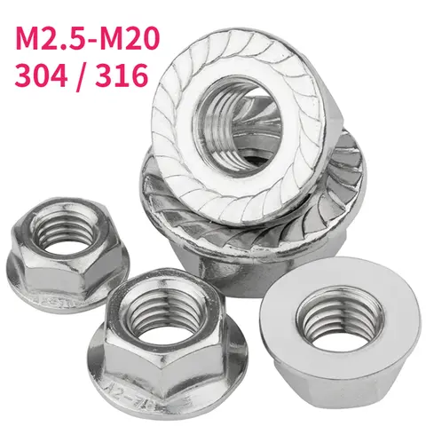 M2.5 M3 M4 M5 M6 M8 M10 M12 M14 M16 M20 304 / 316 dadi flangiati esagonali in acciaio inossidabile seghettato Spinlock Lock Nut