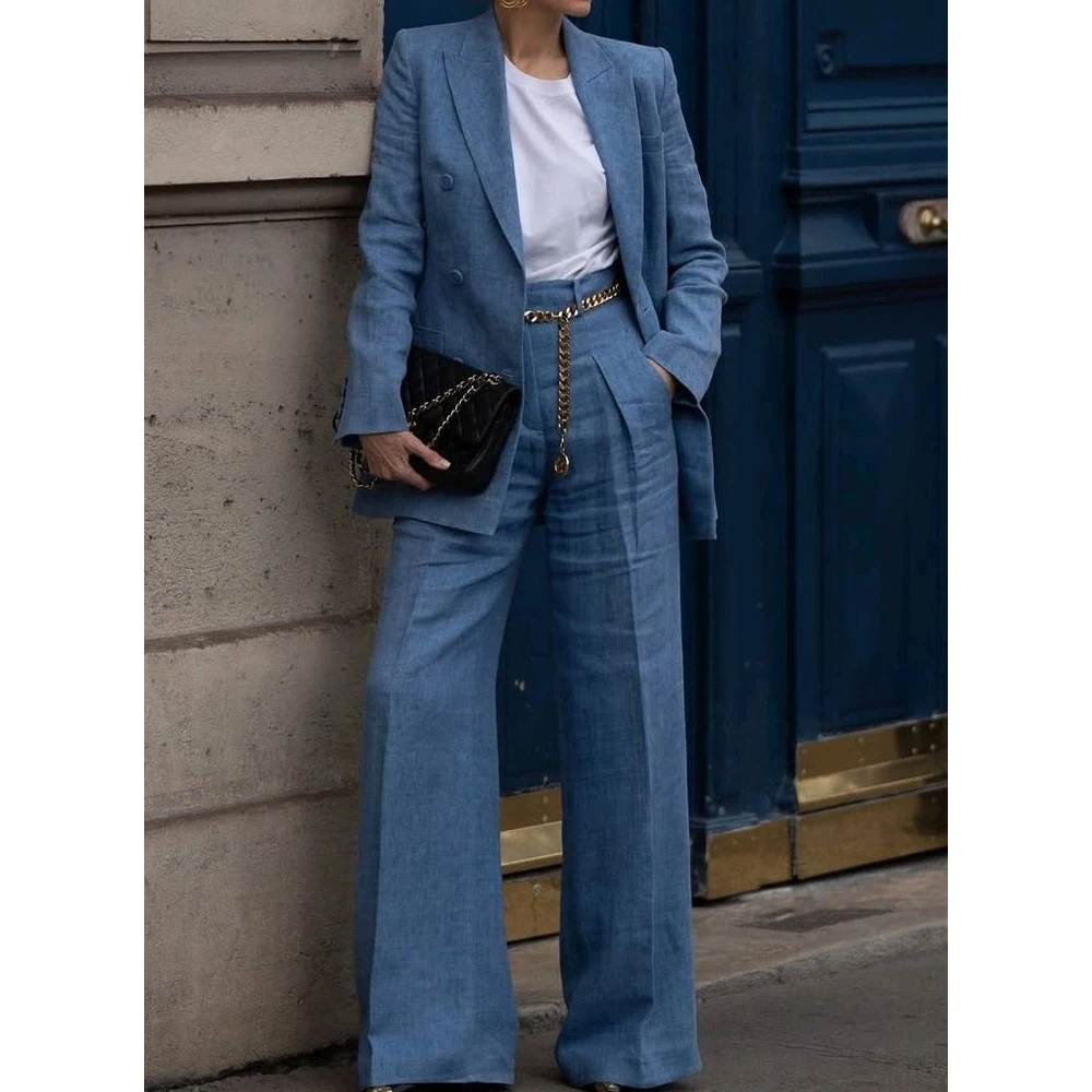 أطقم سراويل نسائية جديدة مكونة من قطعتين سترة كلاسيكية أنيقة مزدوجة الصدر ملابس احترافية لحفلات الأعمال بدلات مكتب يومية #2