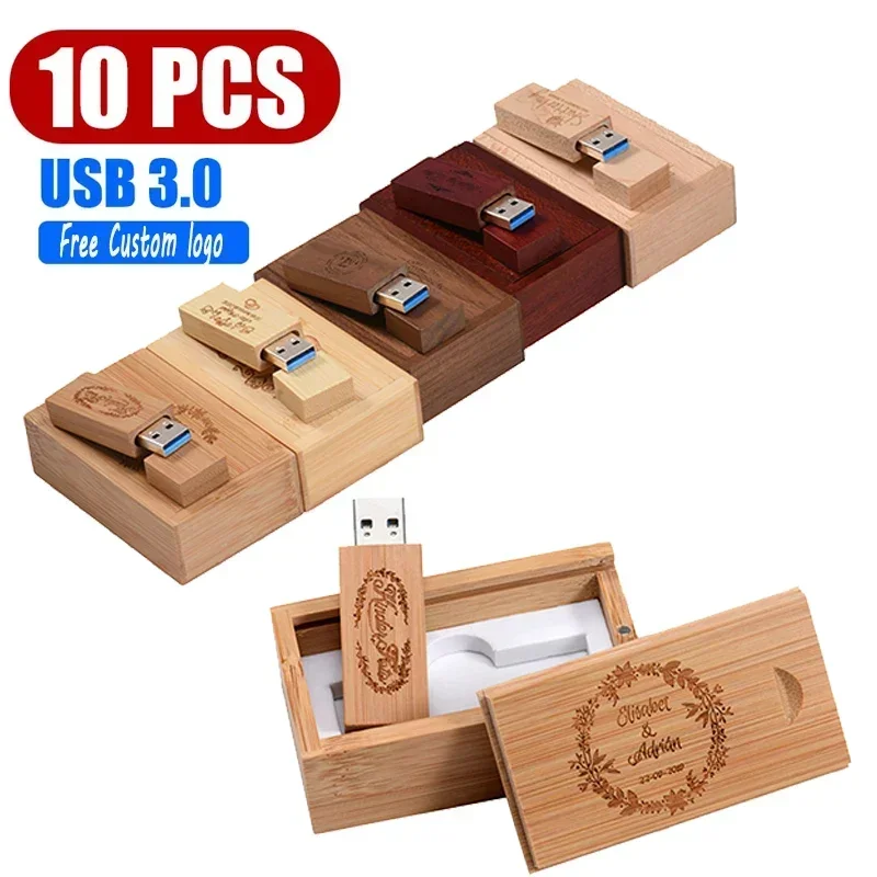 10 PCS LOT USB 3.0 Free Custom LOGO Wooden USB With Box USB Flash Drive Pendrive 4GB 8GB 16GB 32GB 64GB Memory Stick For Gift