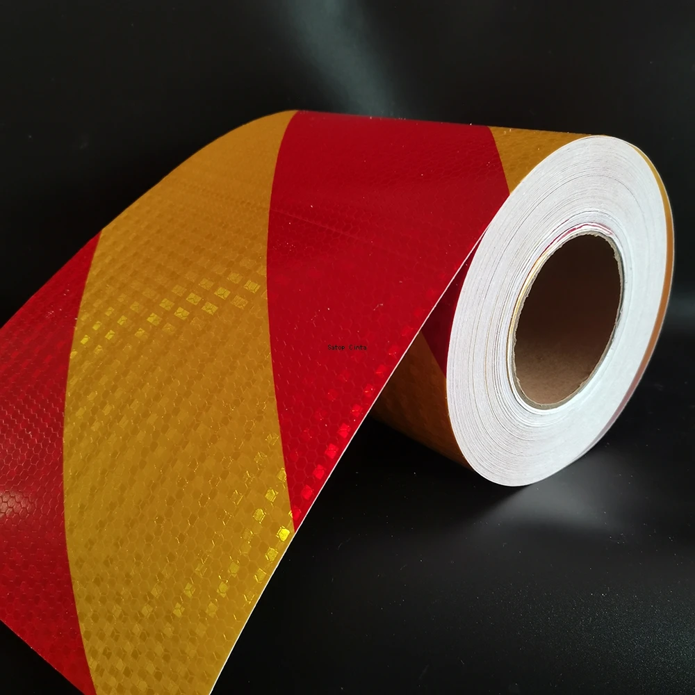 15cm*5m Reflective Tape Outdoor Waterproof Red-Yellow Strip Strong Adhesive Caution Hazard Warning Reflector Conspicuity Sticker