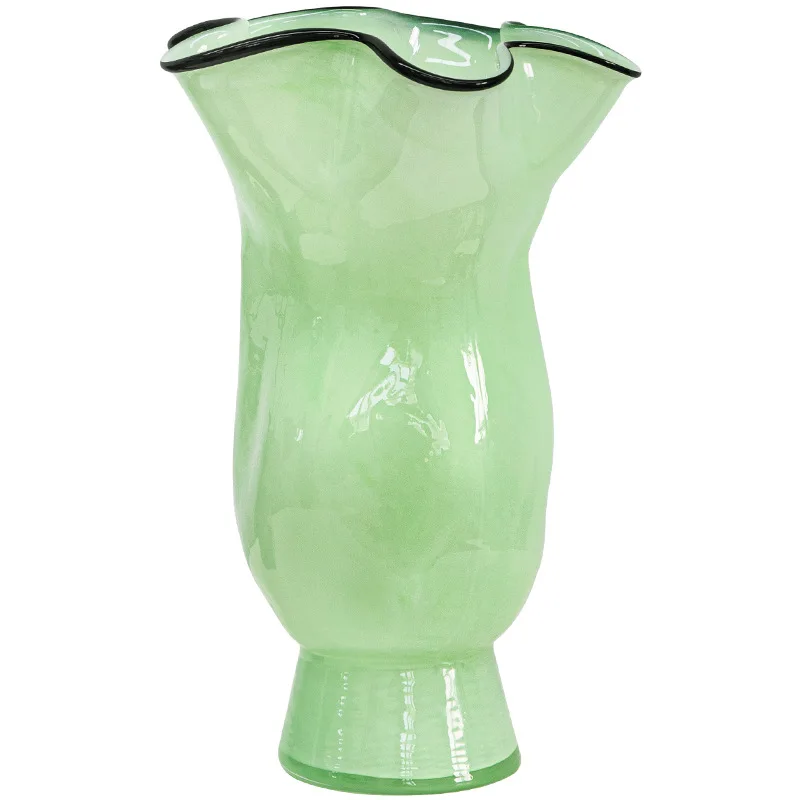 

handmade wavy mouth lace glass vase, high-end living room flower arrangement decoration