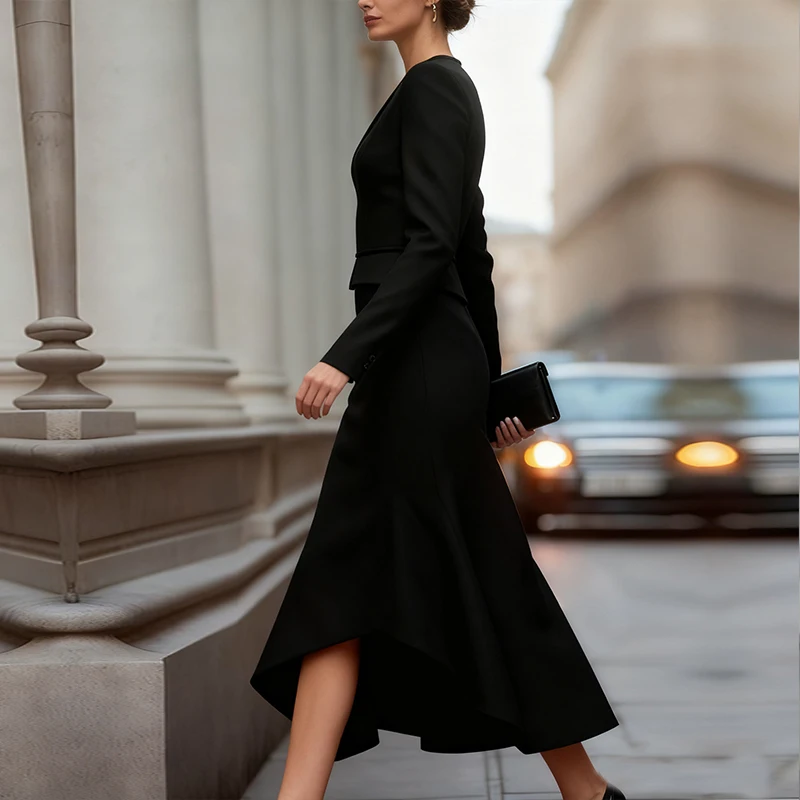 Modigirl Women's  V-Neck High-Low Mermaid Dress Tailored Slim-Fit Formal Gown Elegant Evening & Cocktail Party Dresses Ladies