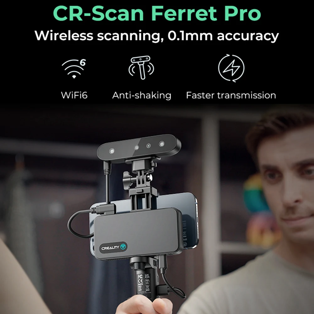 Creality CR-Scan Ferret Pro 3D Scanner Portable and Handheld 30fps Scanning Speed 0.1mm Accuracy ASIC Chipset Dual Mode Scanning