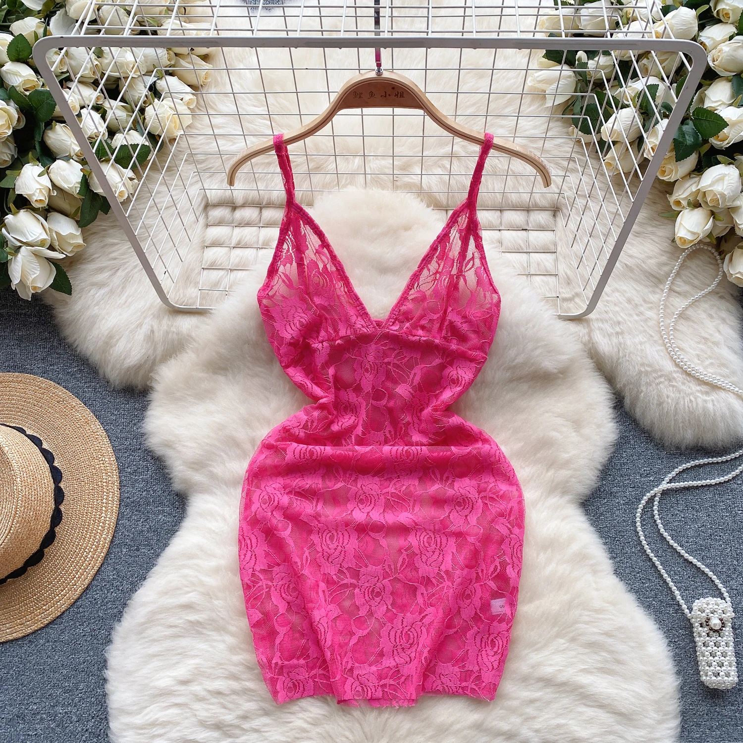 Seksowna koronkowa siateczkowa sukienka na ramiączkach z dekoltem w szpic seksowna z odkrytymi ramionami elegancka luksusowa impreza wieczorowa modna modna sukienka typu Wrap damska uroczysta sukienka