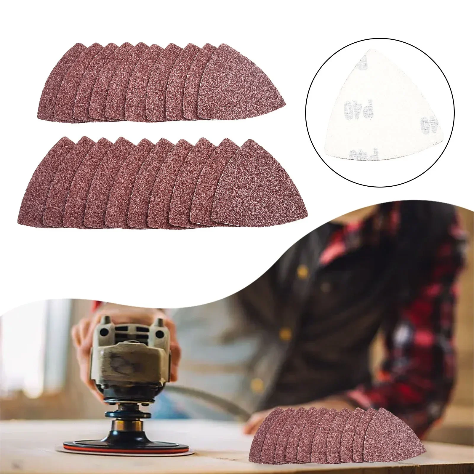 20 Pcs Triangle Sandpaper 80mm Hook & Loop Fit 3-1/8 Inch Oscillating Multi Tool For Polishing Sanding
