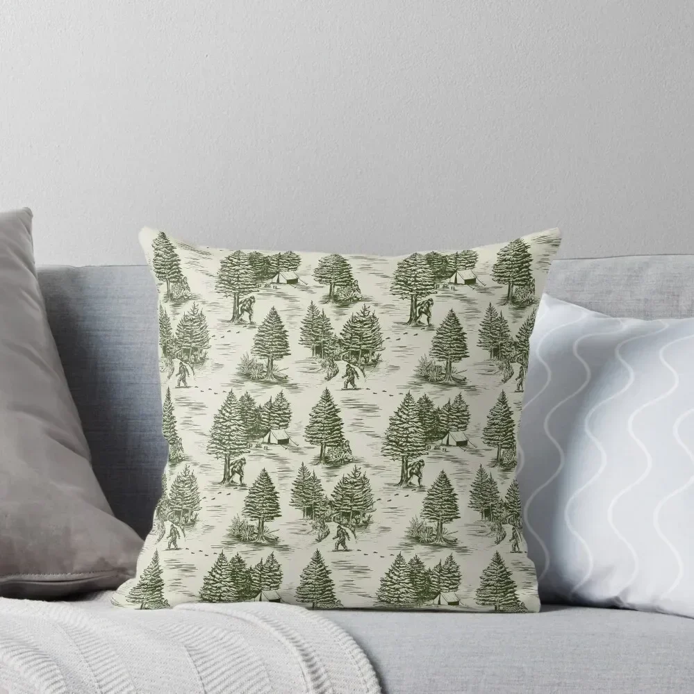 Bigfoot / Sasquatch Toile de Jouy in Forest Green Throw Pillow autumn pillowcase luxury sofa pillows pillow