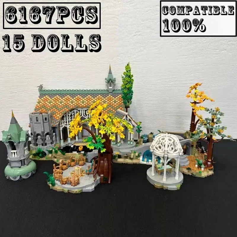 유명한 영화 Rivendell 10316 반지의로드 성 빌딩 블록, 벽돌 장난감, 성인용 크리스마스 선물, 신상 재고 6167 개