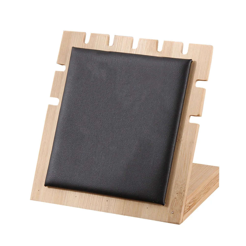 Bamboo Wood Jewelry Organizer Necklace Showing Stand Earrings Holder Display Rack Pendant Frame (Small Size, Black)