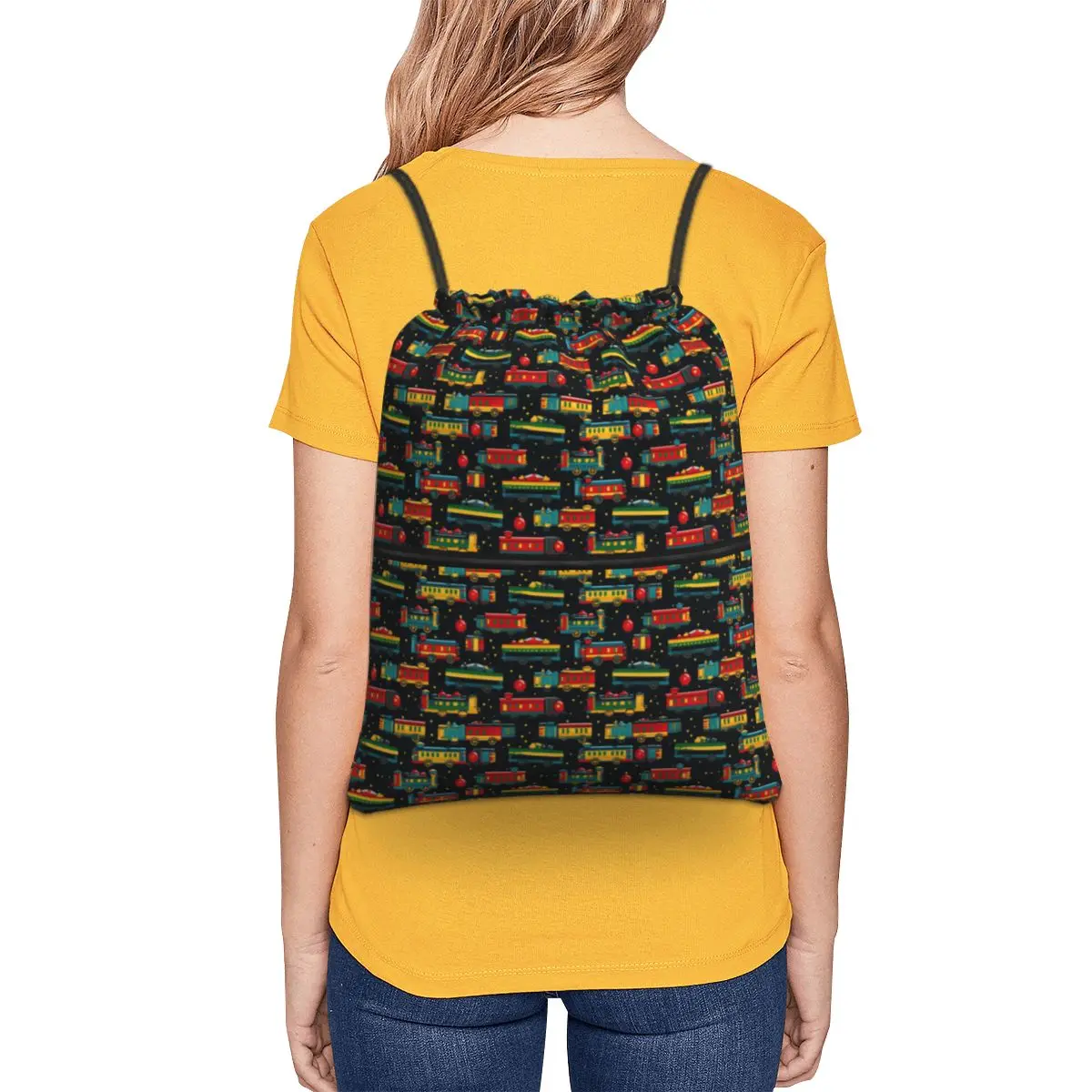 Cartoon Train Models Display Design Backpacks Portable Drawstring Bundle Pocket Shoes Bag Book Bags for Travel Students