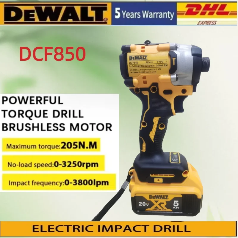 

New genuine DEWALT DCF850 maximum torque 65.NM no-load speed 1600RPM 205NM home DIY brushless cordless electric screwdriver