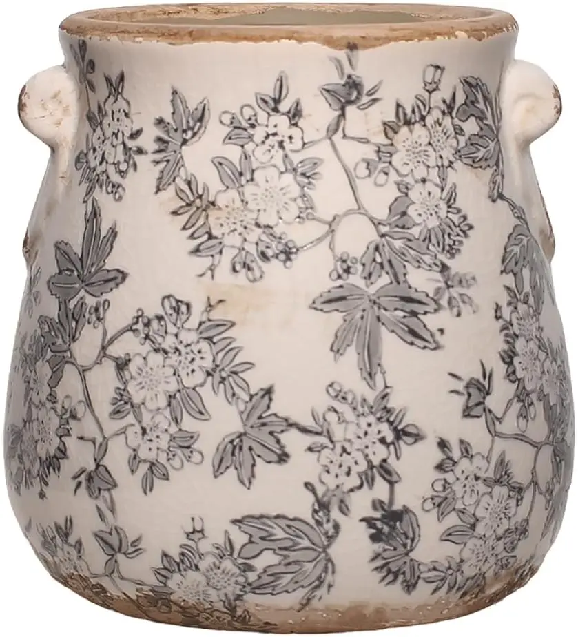 Rustic Farmhouse Ceramic Flower Pots, Vintage Antique Crock Planter & Vase