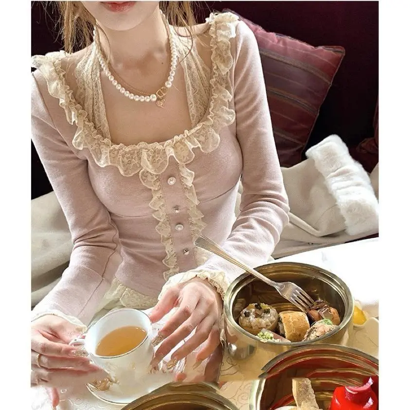 Spring Japanese Sweet Long Sleeve Sweater Women Elegant Chic Bow Off Shoulder Solid Thin Pullover Cute Pretty Skinny Lace Up Top
