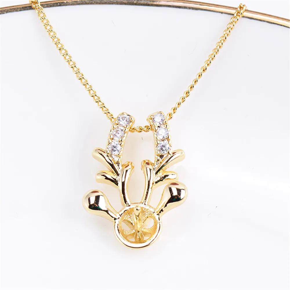 14K Gold Injected Empty Holder Plating K Gold Craft Exquisite Deer Pearl Pendant Necklace Temperament Female DIY Accessories