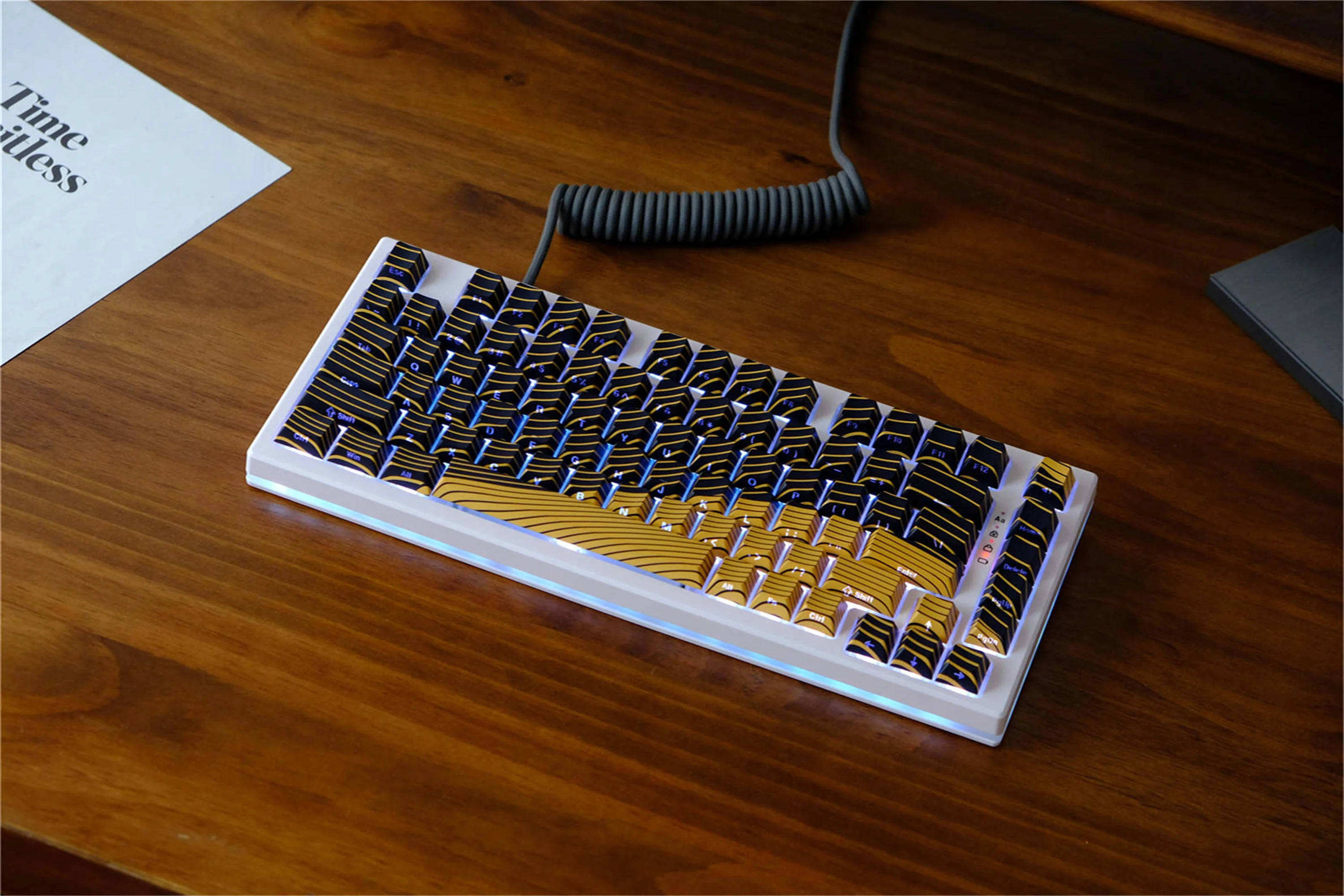 Black Gold Ripple Side Backlight Keycaps 130 Key PBT Material Cherry Profile DYE-SUB Personalized Keycap For Mechanical Keyboard