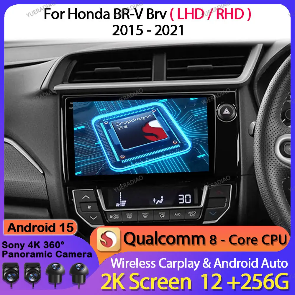

Android 15 Car Radio For Honda BR-V BRV 2015 - 2021 Multimedia Stereo Video Player Head Unit 2DIN QLED Qualcomm GPS NAVI 4G WIFI