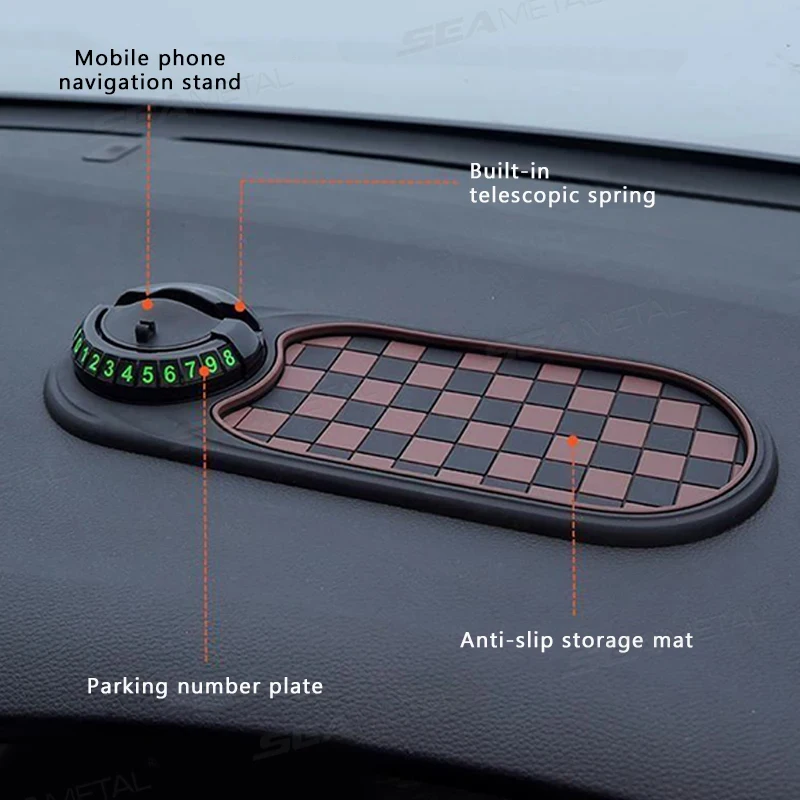 2‑in‑1 360° Rotatable Car Phone Holder, Universal Non‑Slip Adhesive Dashboard Mat Phone Mount for Vehicles