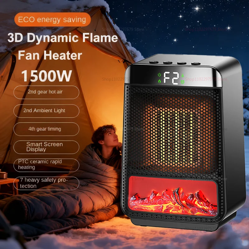 Portable 3D Mini Simulated Fireplace Heater for Home Energy Saving Silent Fast Hand Warmer Fast Heating Low Power Hot Air Fan