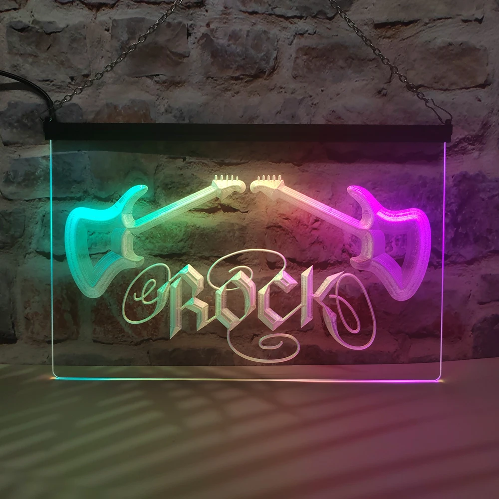 Guitar Rock MUSIC STORE-LED-Neonschild mit farbenfrohem fließendem Effekt, perfekt für Heimdekoration und Erstellung der Party-Stimmung