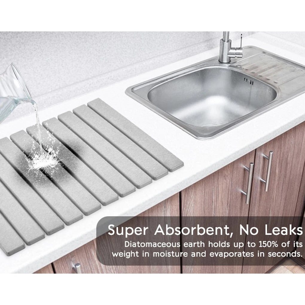 

Новый складной каменный коврик для сушки посуды, диатомитовые подушечки для посуды, нескользящий многоразовый коврик для сушки посуды, кухонные аксессуары 40x30 см