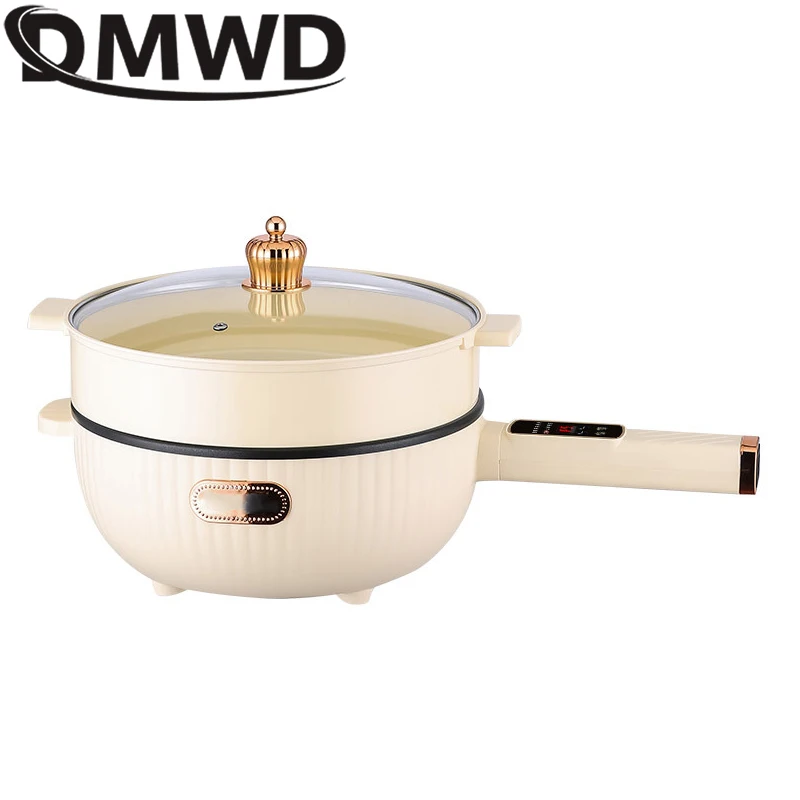 DMWD Electric Wok Non Stick Frying Pan 3.5L Electric Stir-fry Pot Stew Soup Hotpot Rice Cooking Multicooker With Food Steamer