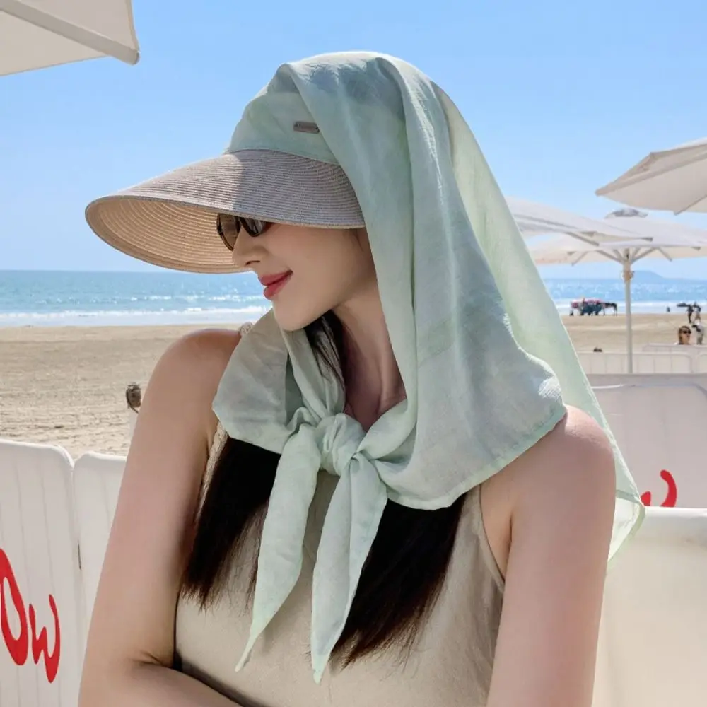 Fashion Korean Style Headscarf Baseball Hat Print Wide Brim Scarf Baseball Cap Neck Guard Sunscreen Strappy Scarf Hat Summer