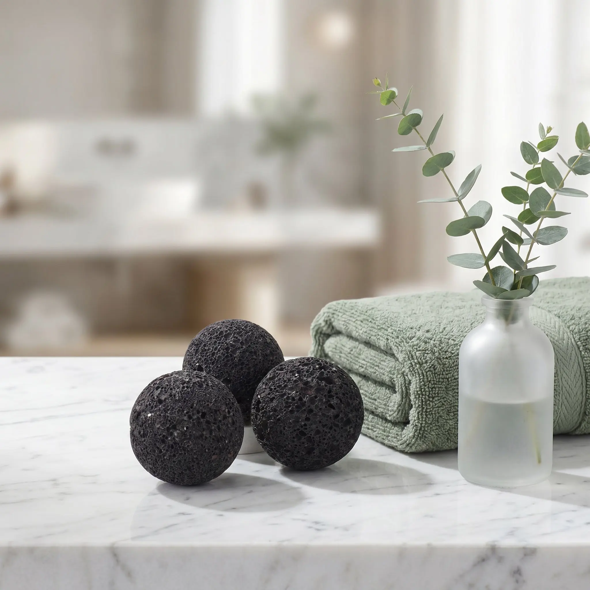 3Pcs Volcanic Lava Rock Decorative Balls Natural Porous Spheres Rustic Dough Bowl Filler Fireplace Rocks Table Centerpiece Decor