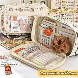 Estojo de Lápis de Tecido com Estampa de Capivara, Grande Capacidade, Bolsa Multifuncional para Material Escolar Kawaii para Crianças