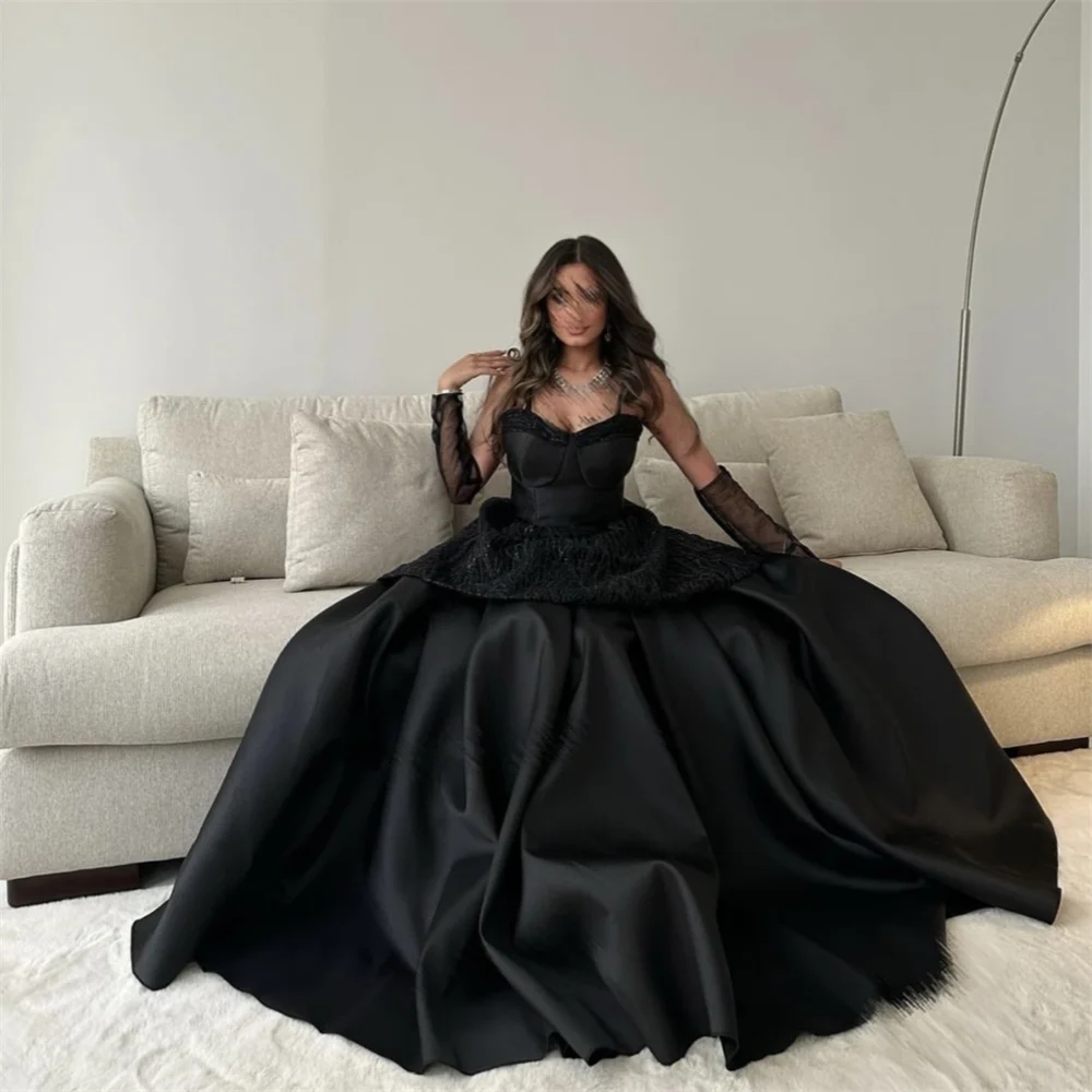 Annie Black Prom Dresses Luxurious Satin Evening Dress فساتين السهرة A-shaped Formal Occasions Party Dresses Vestidos De Fiesta