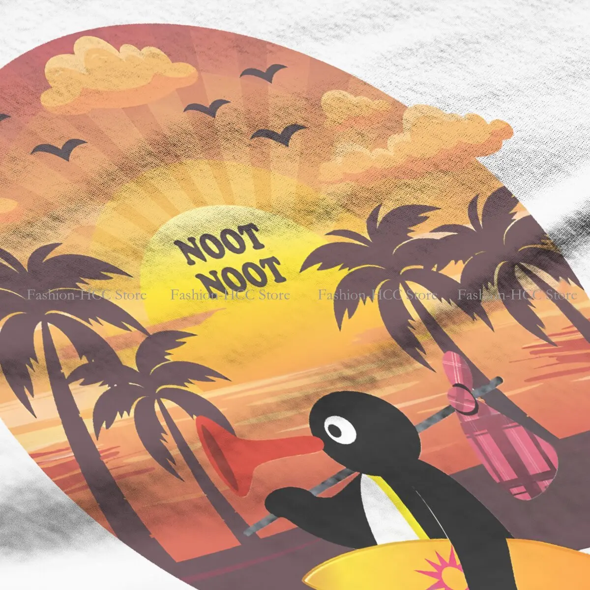 Noot Noot Sunset camiseta de poliéster casual para mulheres, tops criativos dos desenhos animados, camiseta lazer, pingu