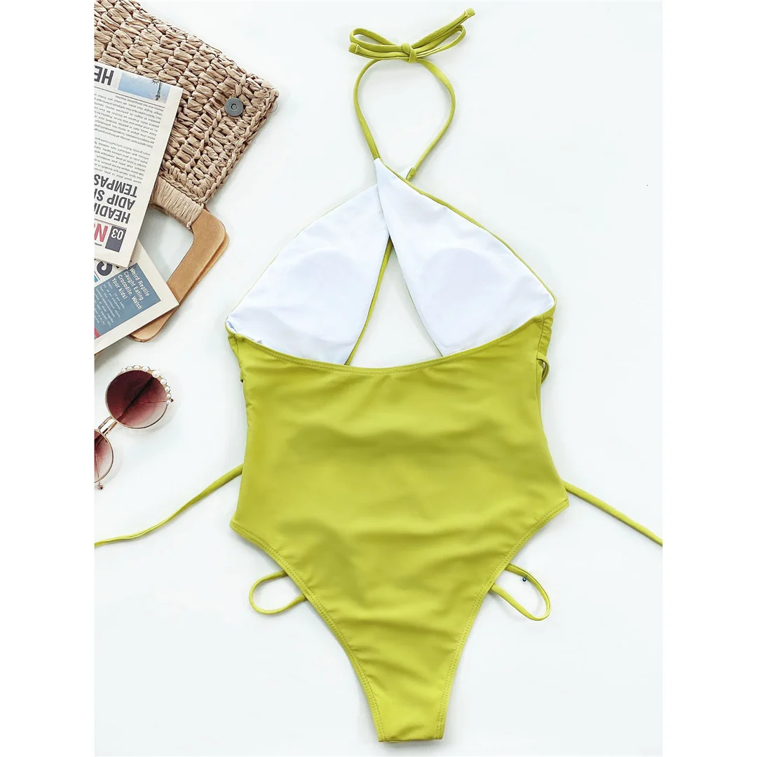 Umschlag-Halter-Badeanzug mit hohem Beinausschnitt, einteiliger Badeanzug für Damen, Badebekleidung, figurbetonter Schnitt, Monokini, Badeanzug, Damen-Badeanzug, V3234 – Detail 9