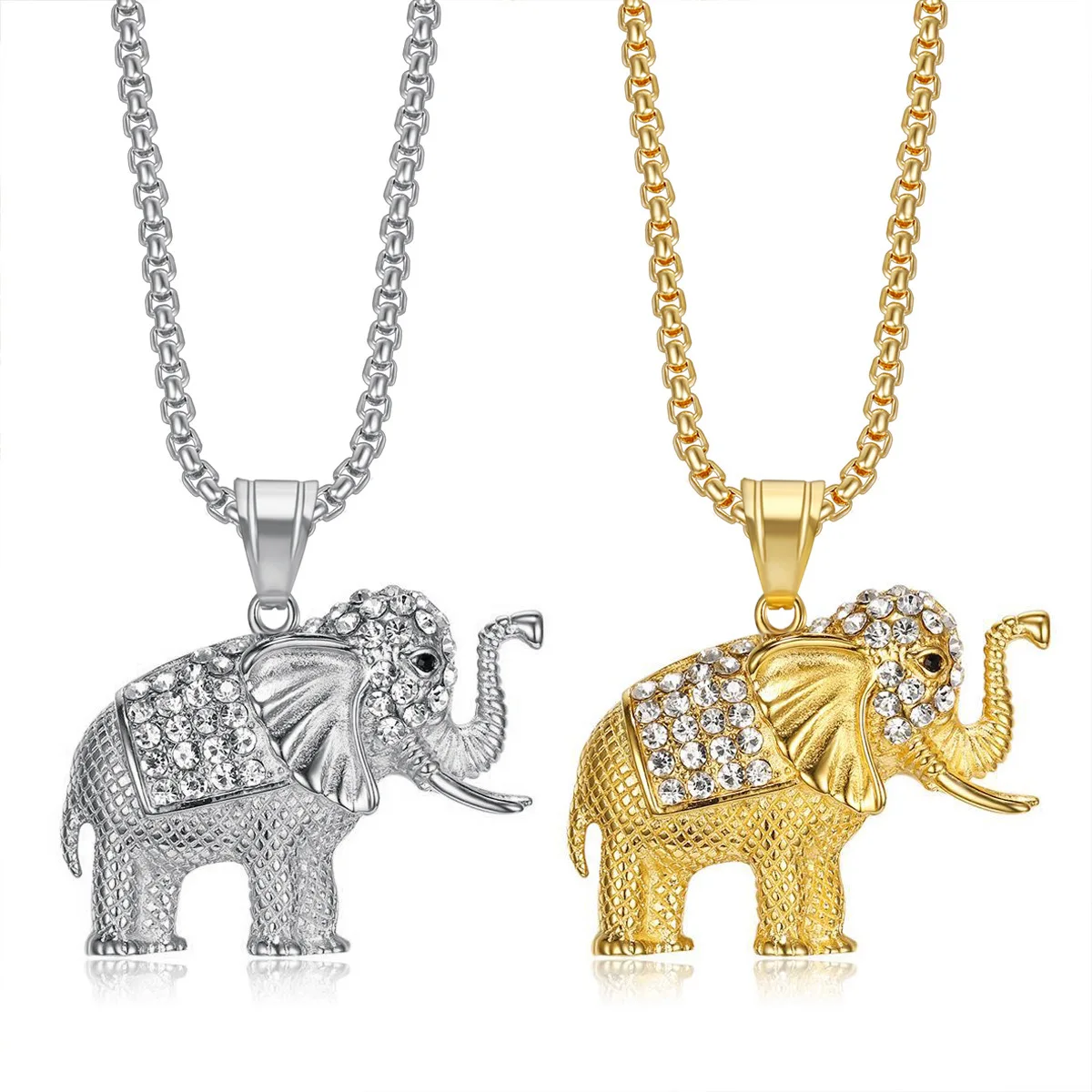 

Besiko Zircon Elephant Pendant Animal Necklace Jewelry Gold Color Stainless Steel Bling CZ Men's Hip Hop Pendant For Women Men
