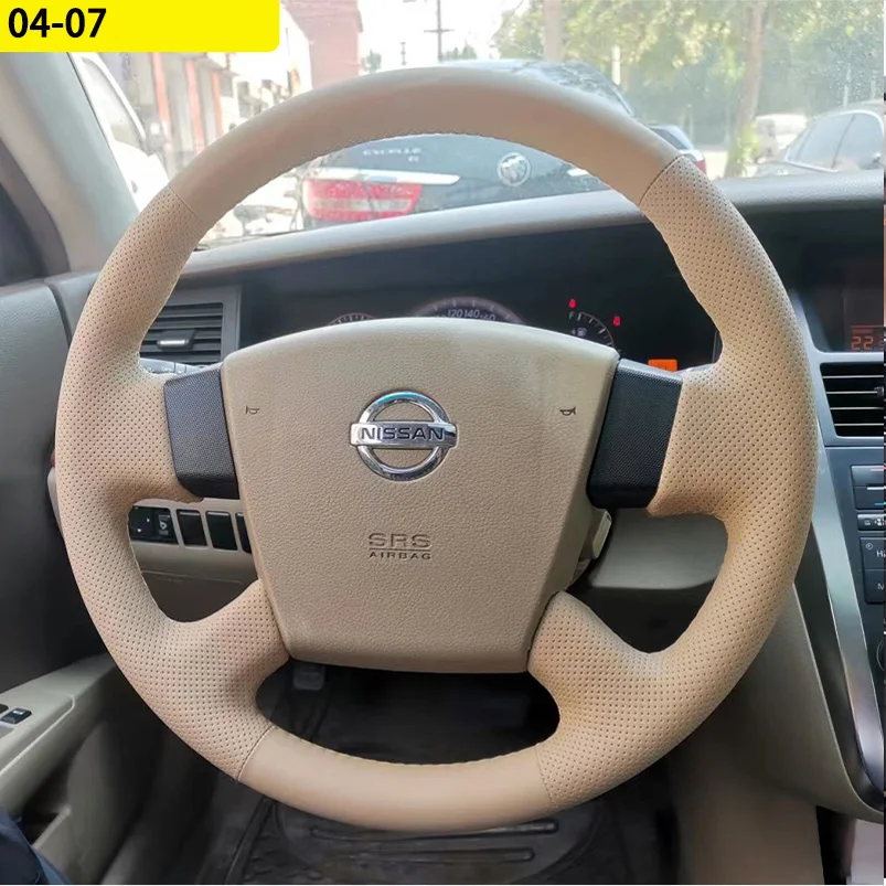 For Nissan Teana 2004-2007 Manual Hand Sewn Needle Thread Car Steering Wheel Cover Interior Car Accessories Genuine Leather