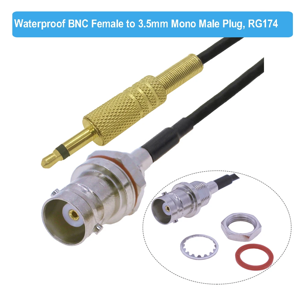 RG174 Cable Waterproof BNC Female Bulkhead to 3.5mm Mono 1/8