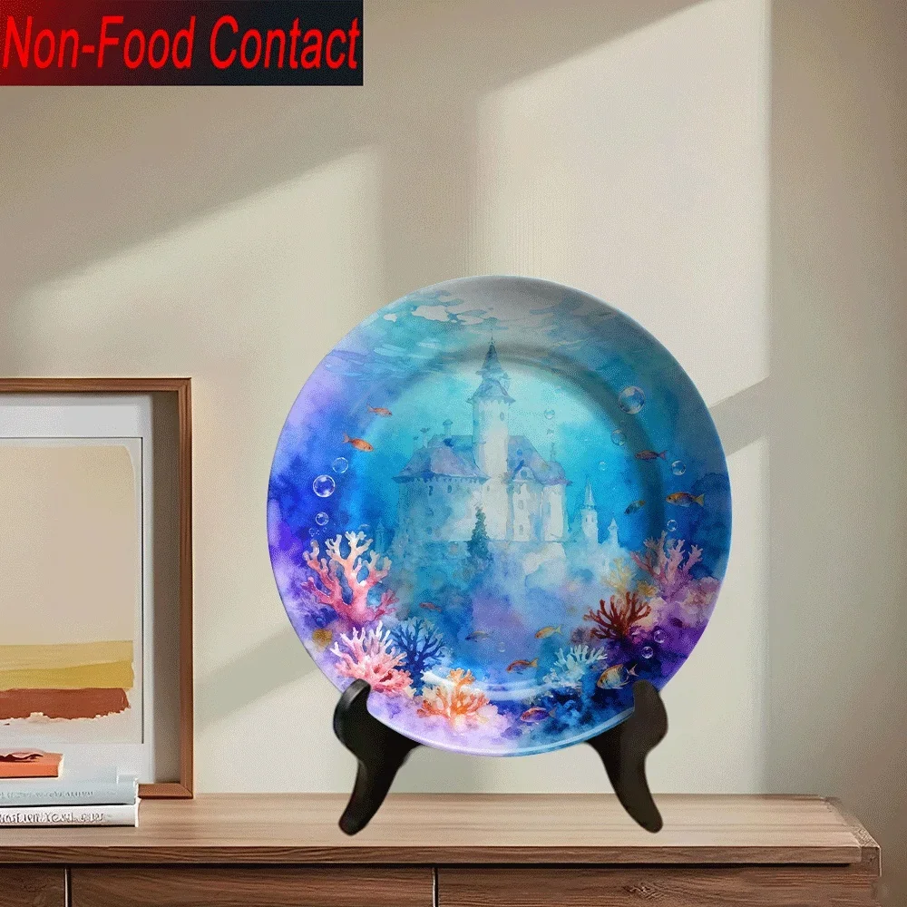 1pc Underwater Castle Ceramic Decorative Plate - Non-Food Contact Safe, Vibrant & Orange Coral Reef Design, Perfect for Home,