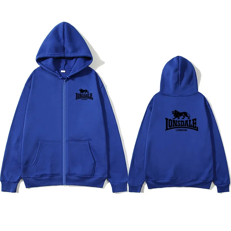 LONSDALE-Sudadera con capucha y cremallera para hombre y mujer, suéter holgado de manga larga con estampado, estilo perezoso, pr