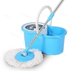 Household 360 Magic Spin of Mop and Mop Bucket with Wheels Stainless Steel Drying Basket and Microfiber Mop Easy To Clean