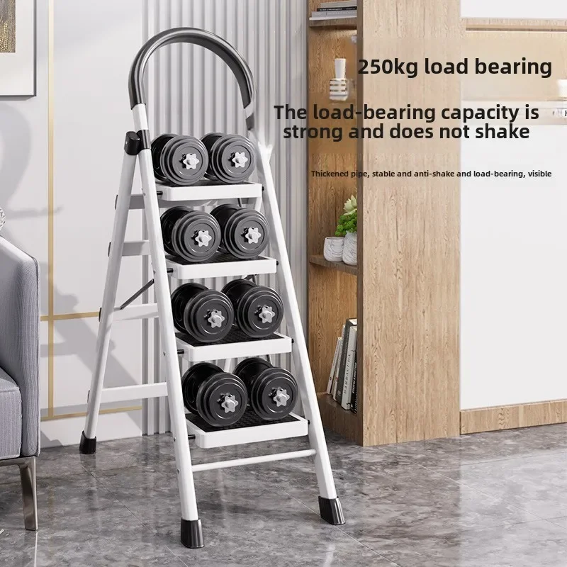 3 /4-Step Folding Ladder with Handrails - 330lbs Capacity, Anti-Slip Pedals, Lightweight & Portable Step Stool for Adults, White