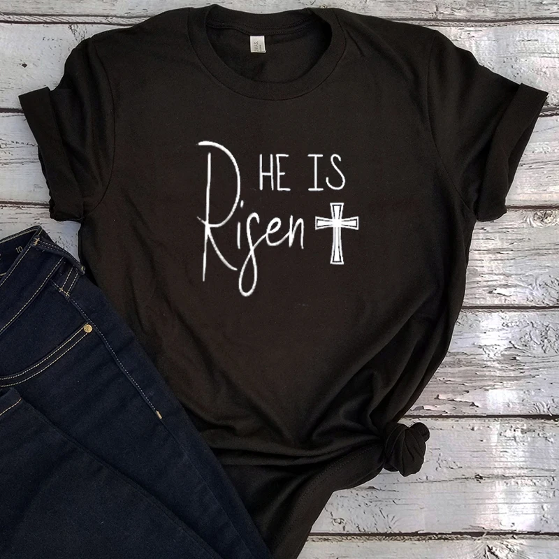 He Is Risen Tshirt Women Easter Letter Oversized Graphic T Shirts Kawaii Gothic Clothes Japanese Tops Harajuku Tee Gothic