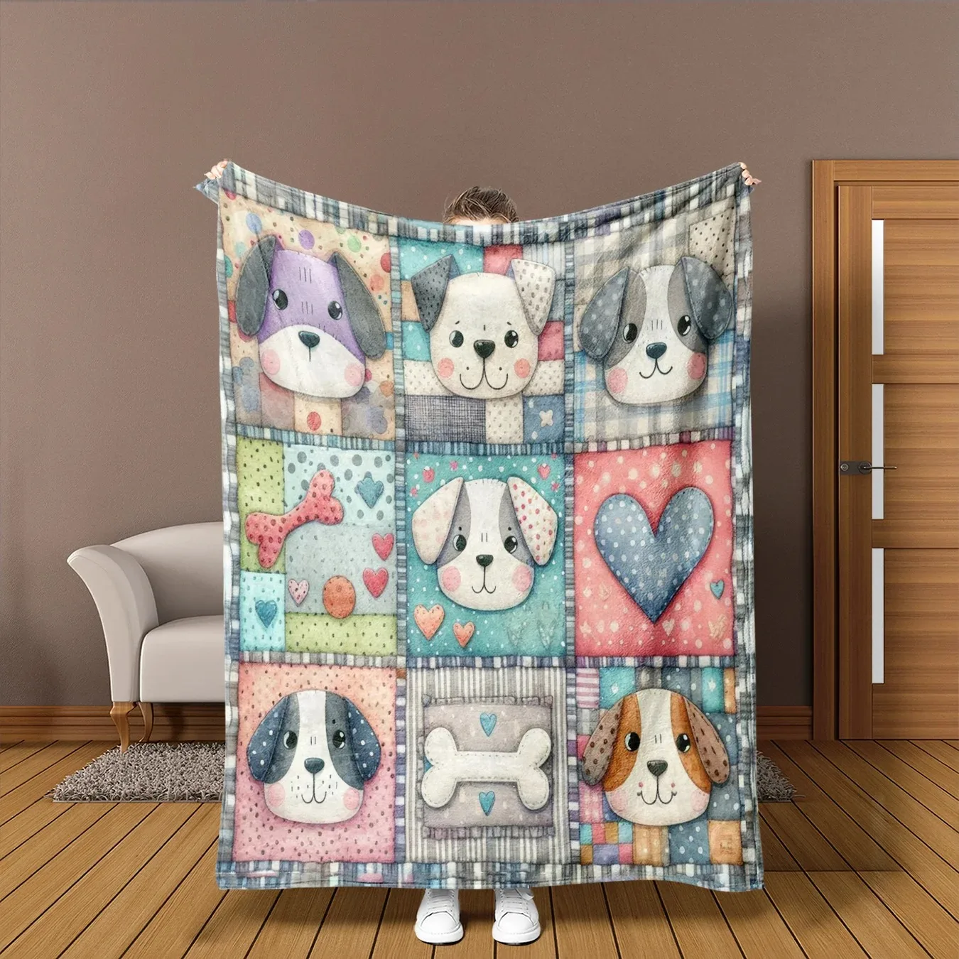 

Игривое одеяло-плед для собак - Мягкий теплый фланелевый плед - Цифровой дизайн-пазл для дивана, автомобиля, дома - Всесезонный плюшевый декор для питомцев