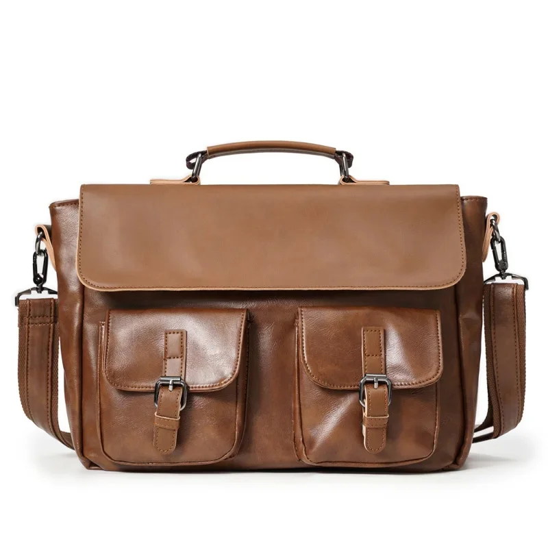 Vintage Leather Men's Briefcase Large Capacity Shoulder Messenger Bag Business Man Handbag