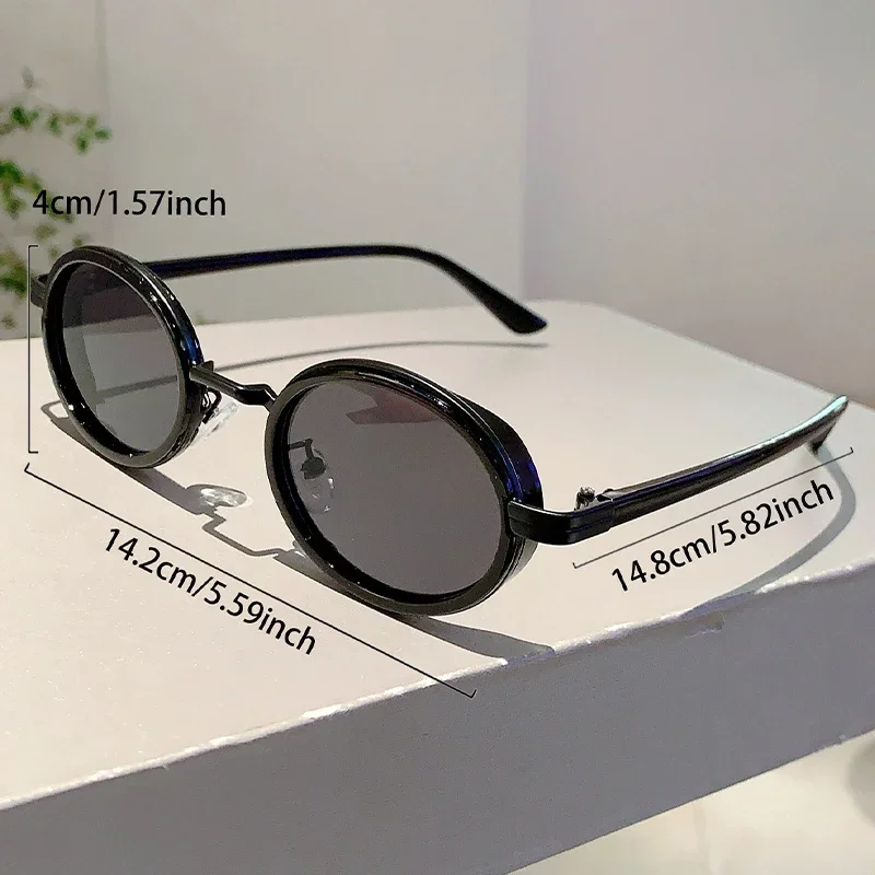 Retro Punk โลหะ Shades อินเทรนด์ Ins ออกแบบแบรนด์แว่นตากันแดดผู้หญิง Hip Pop อนาคต Chic แว่นตากันแดดรูปไข่สําหรับชาย