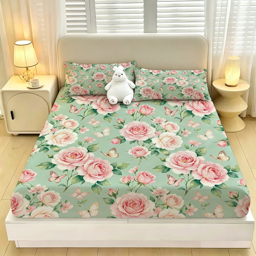 3pcs Spring Colored Flower Printed Coreless Bed Sheet Summer Set Multi Size Comfortable Bedding Decoration Machine Washable