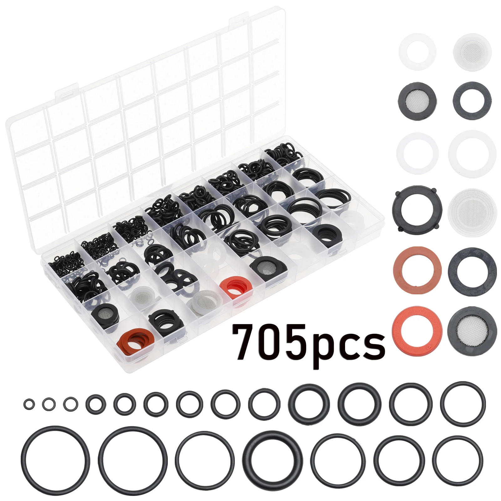 

705 Pcs 31Size Water Hose Seal and O-Ring Assortment Kit Plumbing Faucet Repair Kit for Sanitary Tap Hose Shower Head Pressure W