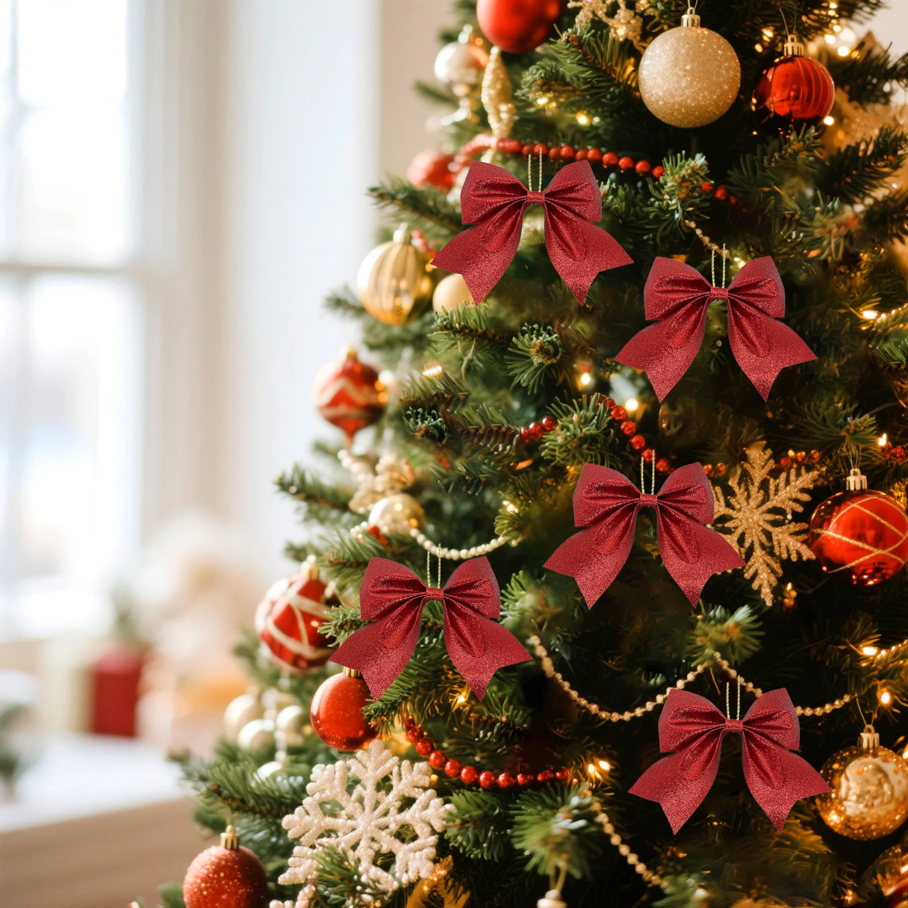 5 قطعة 14 سنتيمتر تألق قوس عيد الميلاد الديكور شجرة عيد الميلاد قلادة الحلي المنزل عيد الميلاد السنة الجديدة حفلة DIY بها بنفسك الانحناء الزينة