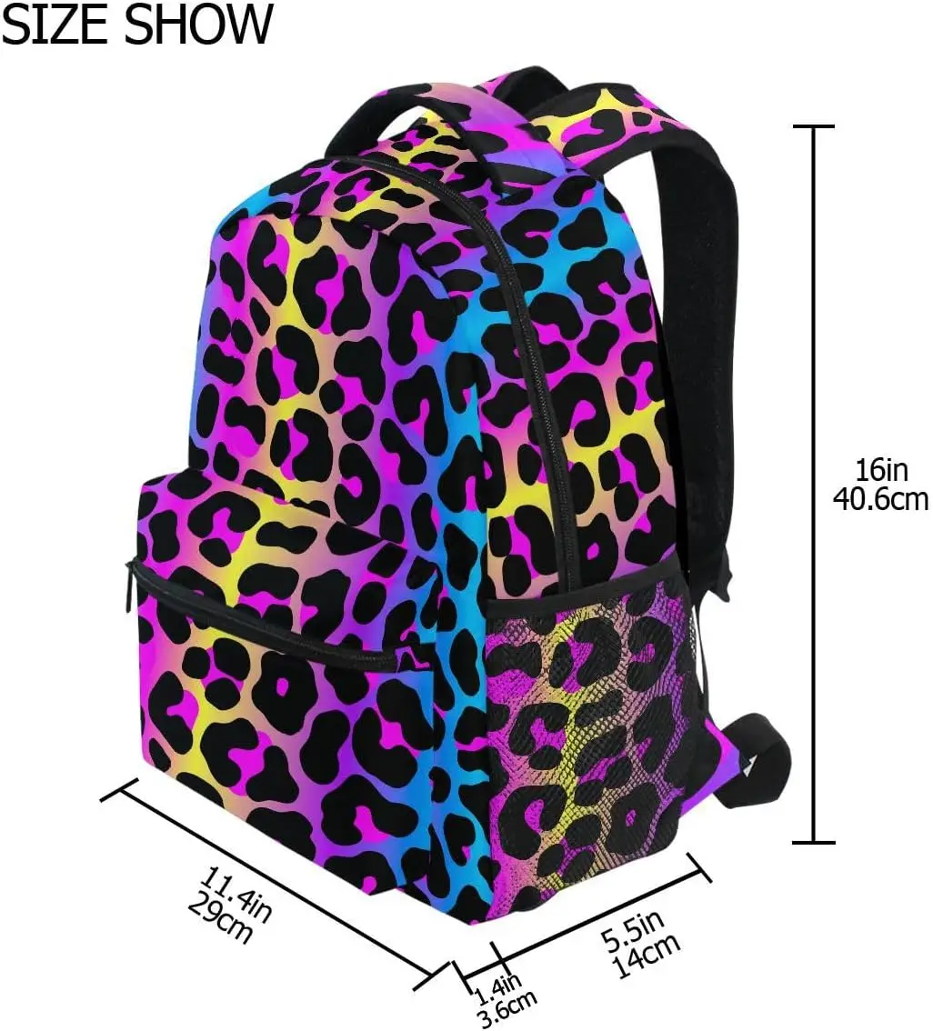 Vibrant Leopard Print Backpack, Neon Colorful Pattern, Trendy Casual Bag, Great for Bold Style Enthusiasts